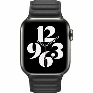 Leder Link Serie Armband - Schwarz - Geeignet f&uuml;r Apple Watch 38mm / 40mm / 41mm / 42mm