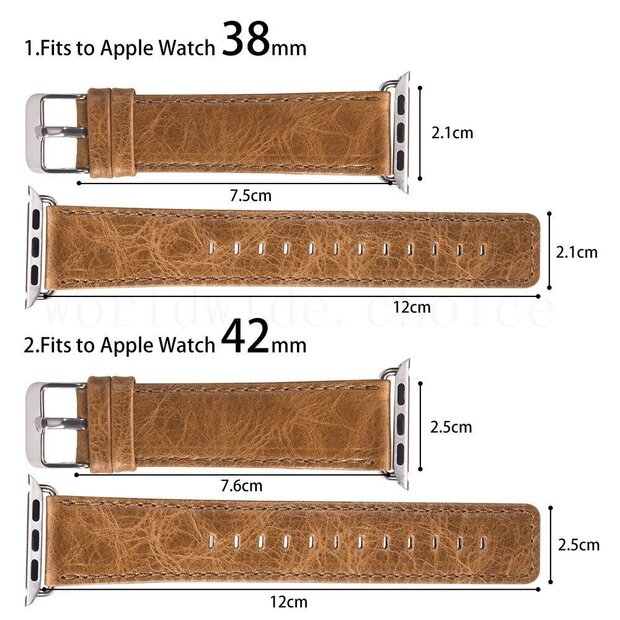 Retro-Lederarmband - Hellbraun - Geeignet f&uuml;r Apple Watch 44mm / 45mm / 46mm / 49mm