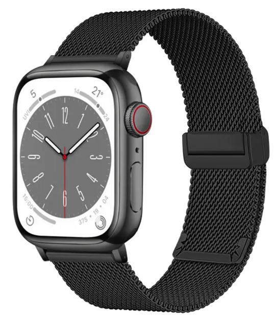 Milanaise-Armband mit faltbarem Magnetverschluss - Schwarz - Geeignet f&uuml;r Apple Watch 38mm / 40mm / 41mm / 42mm
