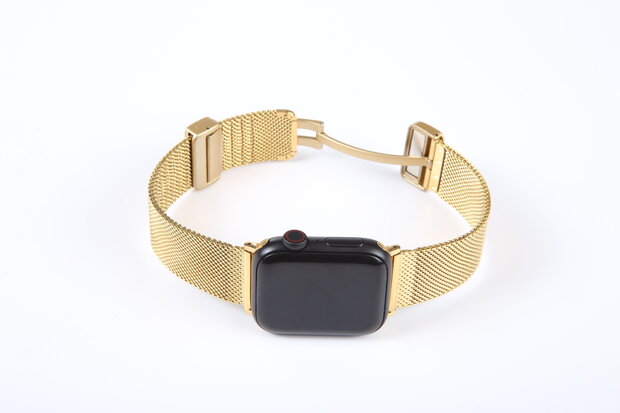 Milanaise-Armband mit faltbarem Magnetverschluss - Gold - Passend f&uuml;r Apple Watch 44mm / 45mm / 46mm / 49mm