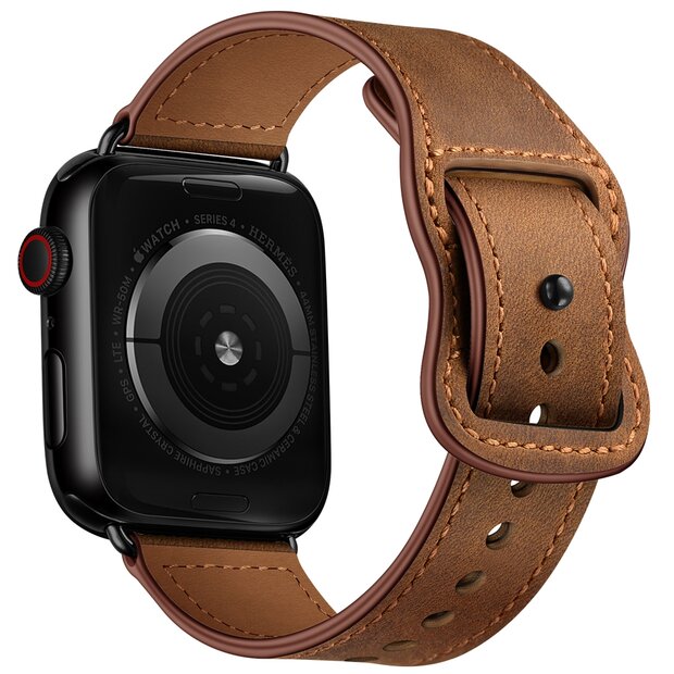 Lederband mit Doppelschlaufe - Dunkelbraun - Geeignet f&uuml;r Apple Watch 44mm / 45mm / 46mm / 49mm