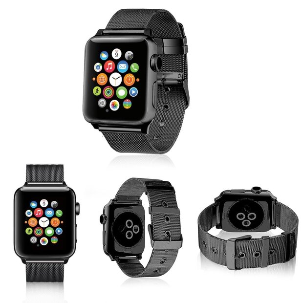 Milanaise mit Schnallenarmband - Schwarz - Geeignet f&uuml;r Apple Watch 38mm / 40mm / 41mm / 42mm