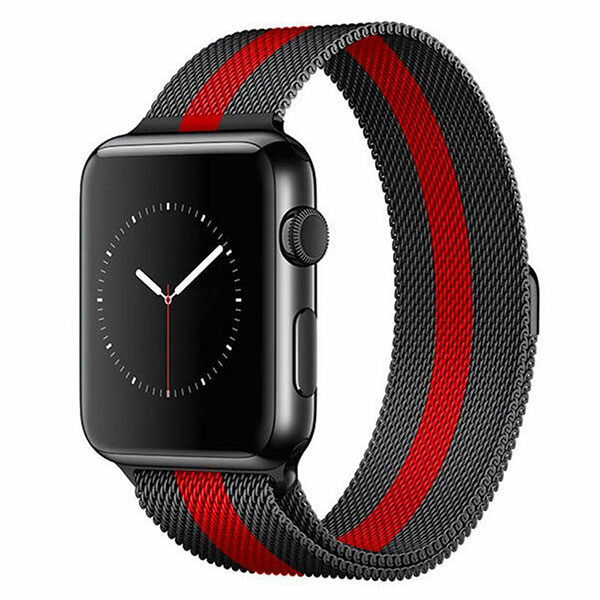 Milanaise-Edelstahlarmband - Schwarz mit Rot - Geeignet f&uuml;r Apple Watch 38mm / 40mm / 41mm / 42mm