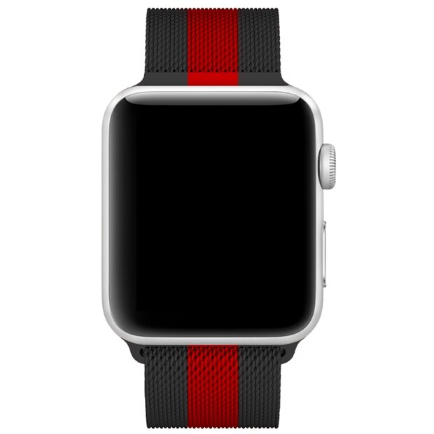 Milanaise-Edelstahlarmband - Schwarz mit Rot - Geeignet f&uuml;r Apple Watch 38mm / 40mm / 41mm / 42mm