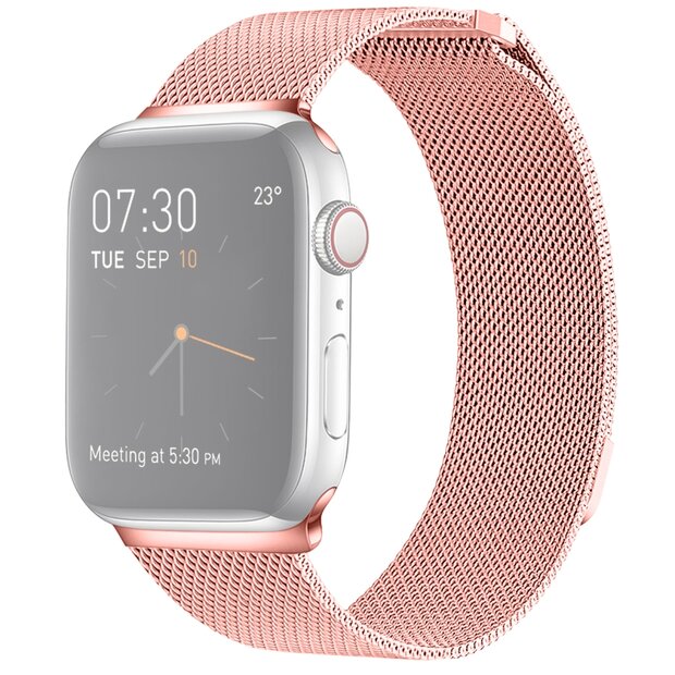 Milanaise-Edelstahlarmband - Rosa - Geeignet f&uuml;r Apple Watch 44mm / 45mm / 46mm / 49mm