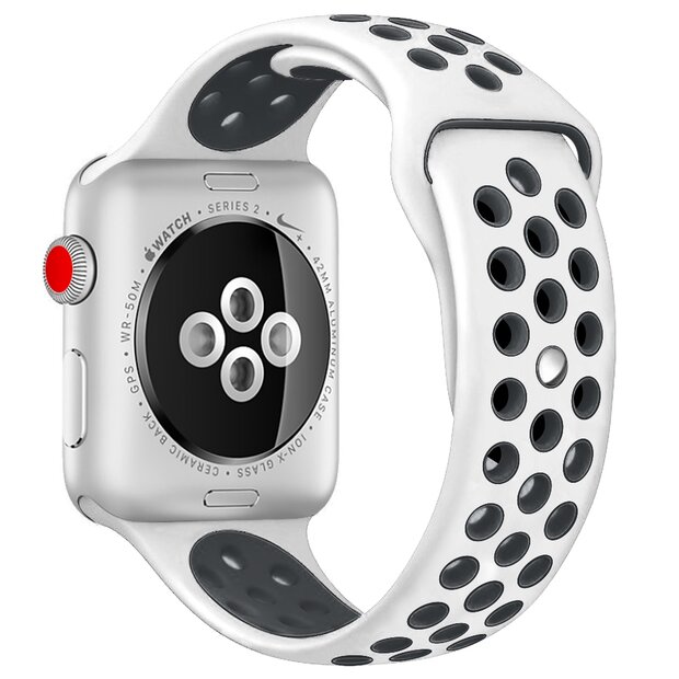 Sportarmband - Gr&ouml;&szlig;e: M/L - Wei&szlig; + Schwarz - Geeignet f&uuml;r Apple Watch 44mm / 45mm / 46mm / 49mm