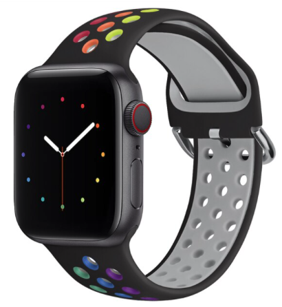 Silikon-Sportband mit Schnalle - Schwarz + Multicolor - Geeignet f&uuml;r Apple Watch 38mm / 40mm / 41mm / 42mm