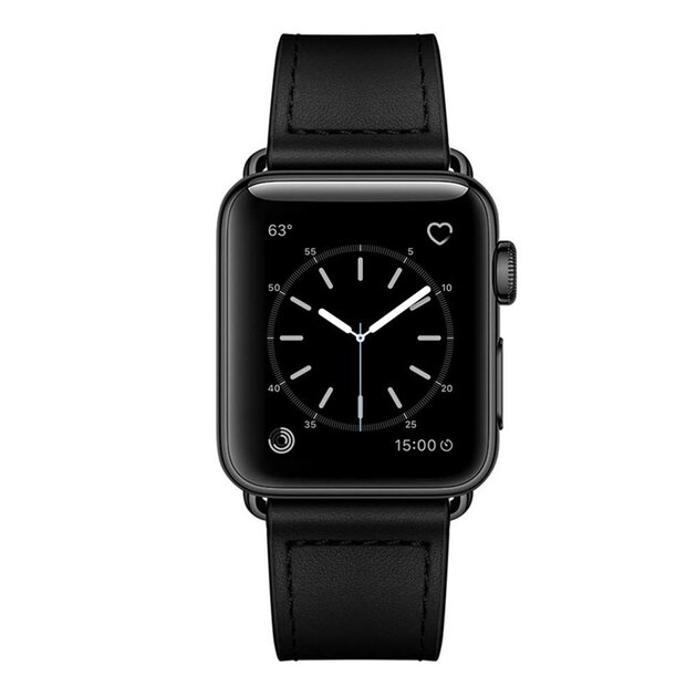 Lederarmband - Schwarz - Geeignet f&uuml;r Apple Watch 44mm / 45mm / 46mm / 49mm