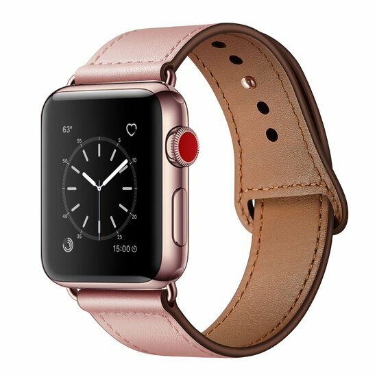 Lederarmband - Rosa - Geeignet f&uuml;r Apple Watch 44mm / 45mm / 46mm / 49mm