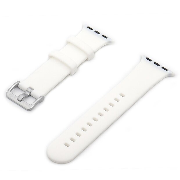 Gummi-Sportarmband mit Schnalle - Wei&szlig; - Geeignet f&uuml;r Apple Watch 38mm / 40mm / 41mm / 42mm