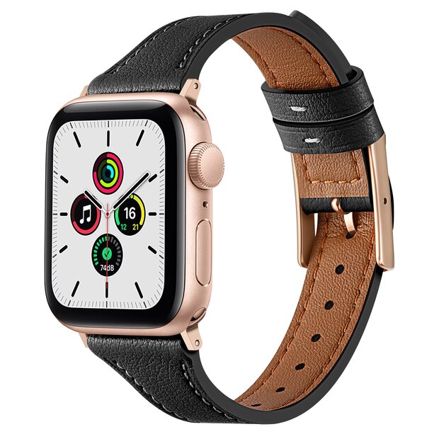 Lederarmband - Schwarz - Geeignet f&uuml;r Apple Watch 44mm / 45mm / 46mm / 49mm