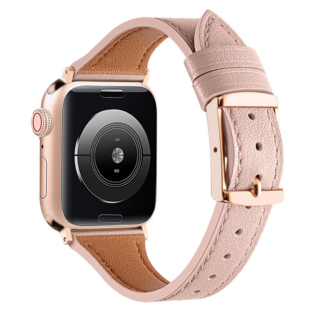 Lederarmband - Hellrosa - Geeignet f&uuml;r Apple Watch 44mm / 45mm / 46mm / 49mm