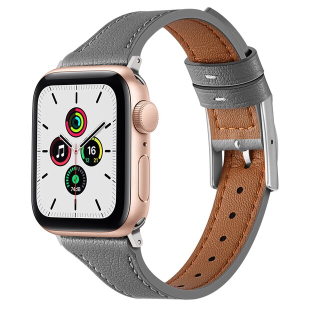 Lederarmband - Grau - Geeignet f&uuml;r Apple Watch 38mm / 40mm / 41mm / 42mm