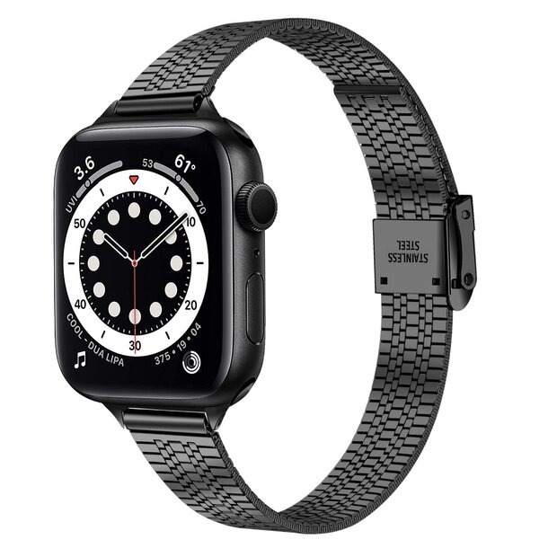 Edelstahl Slim Fit Armband - Schwarz - Geeignet f&uuml;r Apple Watch 38mm / 40mm / 41mm / 42mm
