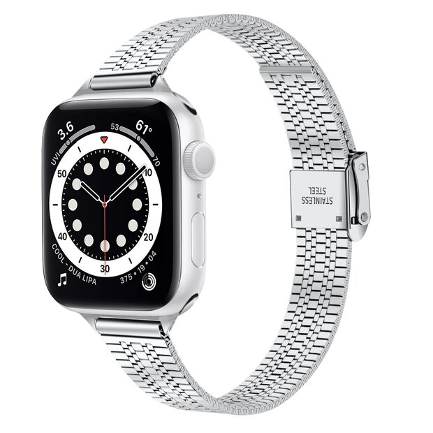 Edelstahl Slim Fit Armband - Silber - Geeignet f&uuml;r Apple Watch 44mm / 45mm / 46mm / 49mm