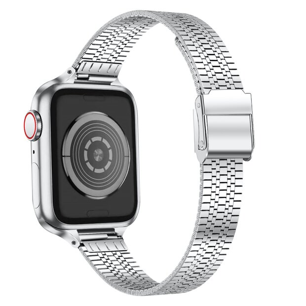 Edelstahl Slim Fit Armband - Silber - Geeignet f&uuml;r Apple Watch 44mm / 45mm / 46mm / 49mm