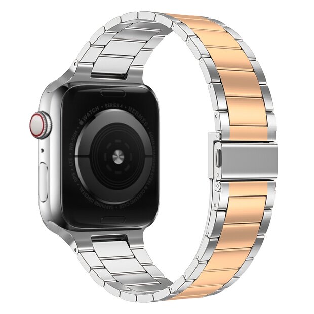 Stahlgliederarmband - Silber mit Champagnergold - Passend f&uuml;r Apple Watch 38mm / 40mm / 41mm / 42mm