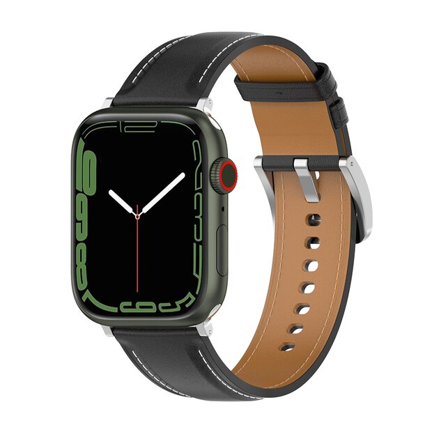 Luxuri&ouml;ses Lederarmband - Schwarz - Geeignet f&uuml;r Apple Watch 44mm / 45mm / 46mm / 49mm