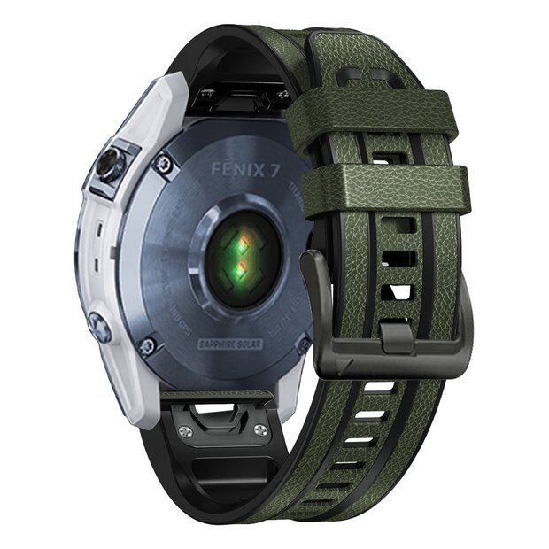Leder + Silikonband - Gr&uuml;n - Garmin Fenix 7X / 6X / 5X