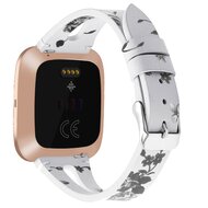 Fitbit Versa 1 / 2 &amp; Lite Armband TPU Leder - Blumendruck wei&szlig;