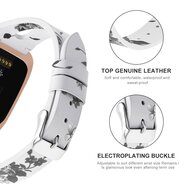 Fitbit Versa 1 / 2 &amp; Lite Armband TPU Leder - Blumendruck wei&szlig;