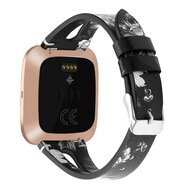 Fitbit Versa 1 / 2 &amp; Lite Armband TPU Leder - Blumendruck schwarz