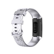 Fitbit Charge 3 &amp; 4 Silikonband mit Diamantmuster - Gr&ouml;&szlig;e: Klein - Silber