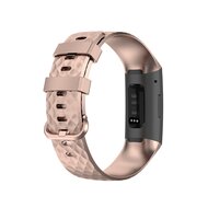 Fitbit Charge 3 &amp; 4 Silikonband mit Rautenmuster - Gr&ouml;&szlig;e: Gro&szlig; - Ros&eacute;gold