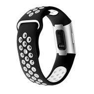 Fitbit Charge 3 &amp; 4 Silikon DOT Armband - Wei&szlig;/Schwarz - Gr&ouml;&szlig;e: Gro&szlig;