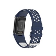 FitBit Charge 5 &amp; 6 Sportband mit Schnalle - Dunkelblau / Wei&szlig; - Zweifarbig - Gr&ouml;&szlig;e: L