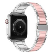 Stahlgliederarmband - Silber mit Rose - Geeignet f&uuml;r Apple Watch 38mm / 40mm / 41mm / 42mm