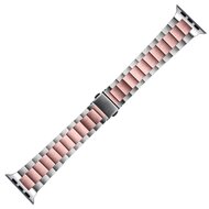 Stahlgliederarmband - Silber mit Rose - Geeignet f&uuml;r Apple Watch 38mm / 40mm / 41mm / 42mm