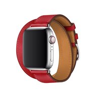Double Leather Loop Armband - Rot - Geeignet f&uuml;r Apple Watch 44mm / 45mm / 46mm / 49mm