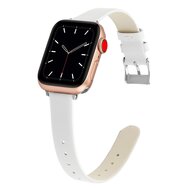Leder Slim Fit Armband - Wei&szlig; - Geeignet f&uuml;r Apple Watch 44mm / 45mm / 46mm / 49mm