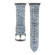 Echtes Lederarmband mit Denim-Muster - Hellblau - Geeignet f&uuml;r Apple Watch 38mm / 40mm / 41mm / 42mm