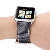 Echtes Lederarmband mit Denim-Muster - Grau - Geeignet f&uuml;r Apple Watch 38mm / 40mm / 41mm / 42mm