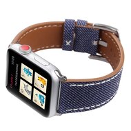 Echtes Lederarmband mit Denim-Muster - Dunkelblau - Geeignet f&uuml;r Apple Watch 38mm / 40mm / 41mm / 42mm