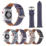Echtes Lederarmband mit Denim-Muster - Dunkelblau - Geeignet f&uuml;r Apple Watch 38mm / 40mm / 41mm / 42mm