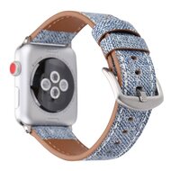 Echtes Lederarmband mit Denim-Muster - Hellblau - Geeignet f&uuml;r Apple Watch 44mm / 45mm / 46mm / 49mm