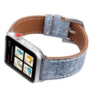 Echtes Lederarmband mit Denim-Muster - Hellblau - Geeignet f&uuml;r Apple Watch 44mm / 45mm / 46mm / 49mm