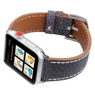 Echtes Lederarmband mit Denim-Muster - Grau - Geeignet f&uuml;r Apple Watch 44mm / 45mm / 46mm / 49mm
