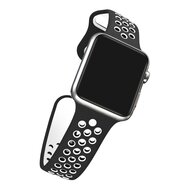 Sportarmband - Gr&ouml;&szlig;e: M/L - Schwarz + Wei&szlig; - Geeignet f&uuml;r Apple Watch 44mm / 45mm / 46mm / 49mm