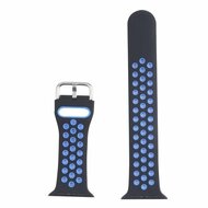 Silikon-Sportband mit Schnalle - Schwarz + Blau - Geeignet f&uuml;r Apple Watch 38mm / 40mm / 41mm / 42mm
