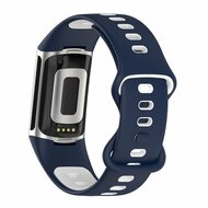 FitBit Charge 5 &amp; 6 Sportband mit Doppelschlaufe - Dunkelblau / Wei&szlig; - Zweifarbig - Gr&ouml;&szlig;e: L