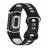 FitBit Charge 5 &amp; 6 Sportband mit Doppelschlaufe - Schwarz / Wei&szlig; - Zweifarbig - Gr&ouml;&szlig;e: L