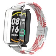 Geflochtenes Nylonband mit H&uuml;lle - Rosa mit Wei&szlig; - Xiaomi Smart band 7 Pro