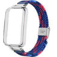 Geflochtenes Nylonband mit H&uuml;lle - Blau mit Rot - Xiaomi Smart band 7 Pro