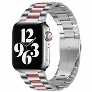 Stahlgliederarmband - Silber mit Rosa - Geeignet f&uuml;r Apple Watch 38mm / 40mm / 41mm / 42mm