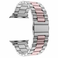 Stahlgliederarmband - Silber mit Rosa - Geeignet f&uuml;r Apple Watch 38mm / 40mm / 41mm / 42mm