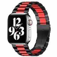 Stahlgliederarmband - Schwarz mit Rot - Geeignet f&uuml;r Apple Watch 38mm / 40mm / 41mm / 42mm